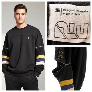 PE Nation Black Colorblock Sweatshirt‎ Zipper Sleeve M Cotton Logo Athleisure